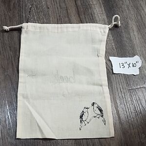 beek Cream Cotton Drawstring Bag with Bird Print